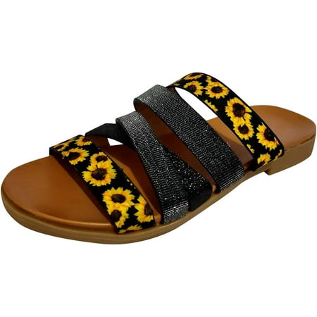 

Dressy Sandals for Women Flat Falt Slip On Slide Peep toe Sunflower Gladiator Comfortable Sandals for Women