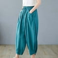 thumbnail image 5 of up to 60% off Gifts wycnly Elastic Waist Pants for Women Casual Solid Drawstring Loose Baggy Straight Trousers Soft Cotton Linen Pocket Long Pants Blue l, 5 of 7