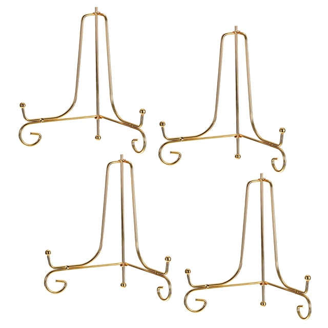 Unique Bargains 4Pack 7 Inch Plate Stands for Display Iron Folding Easel Plate Holders, Gold