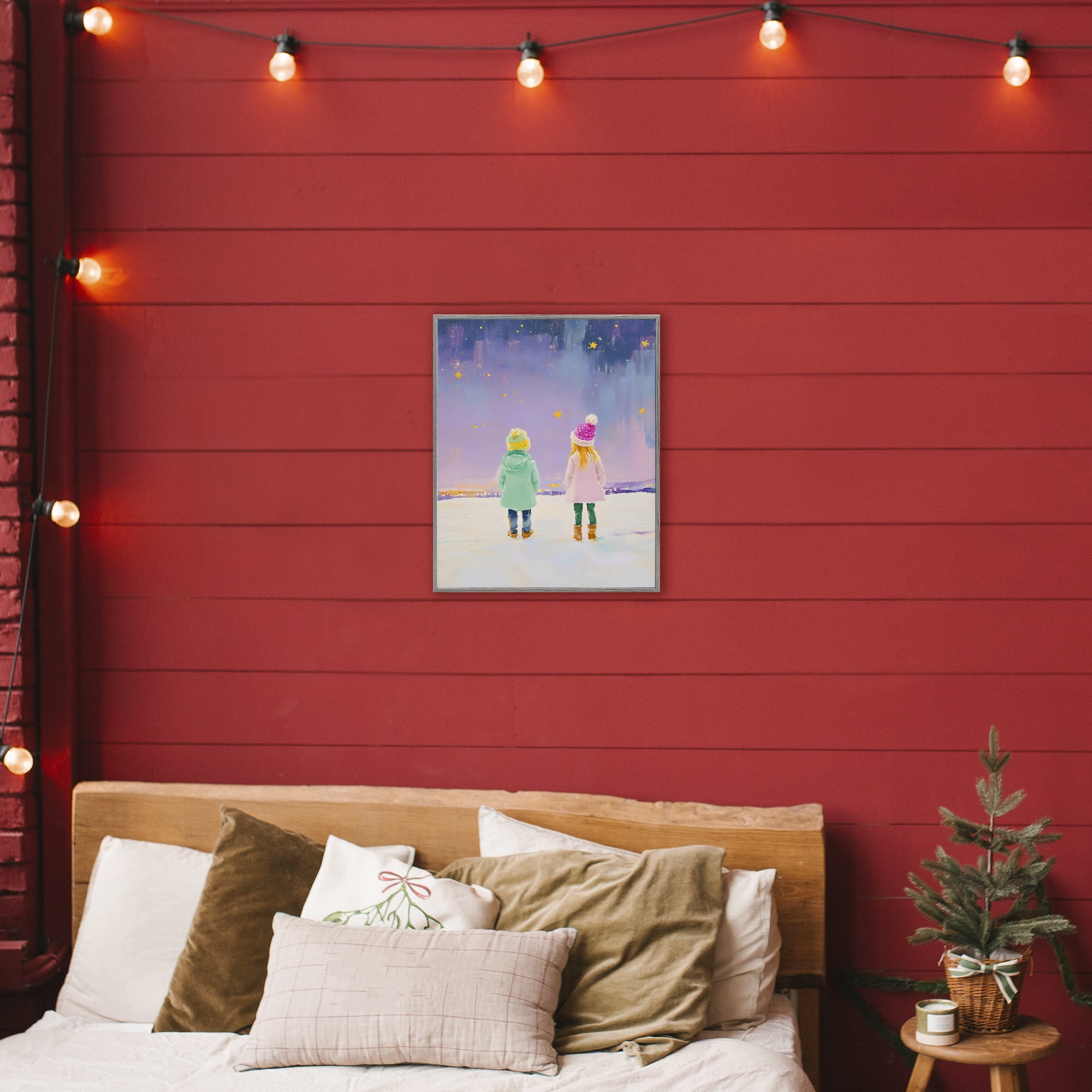 Stupell Industries Children Watching Starry Winter Sky Gray Framed Giclee Art, design by The Prints Vibe