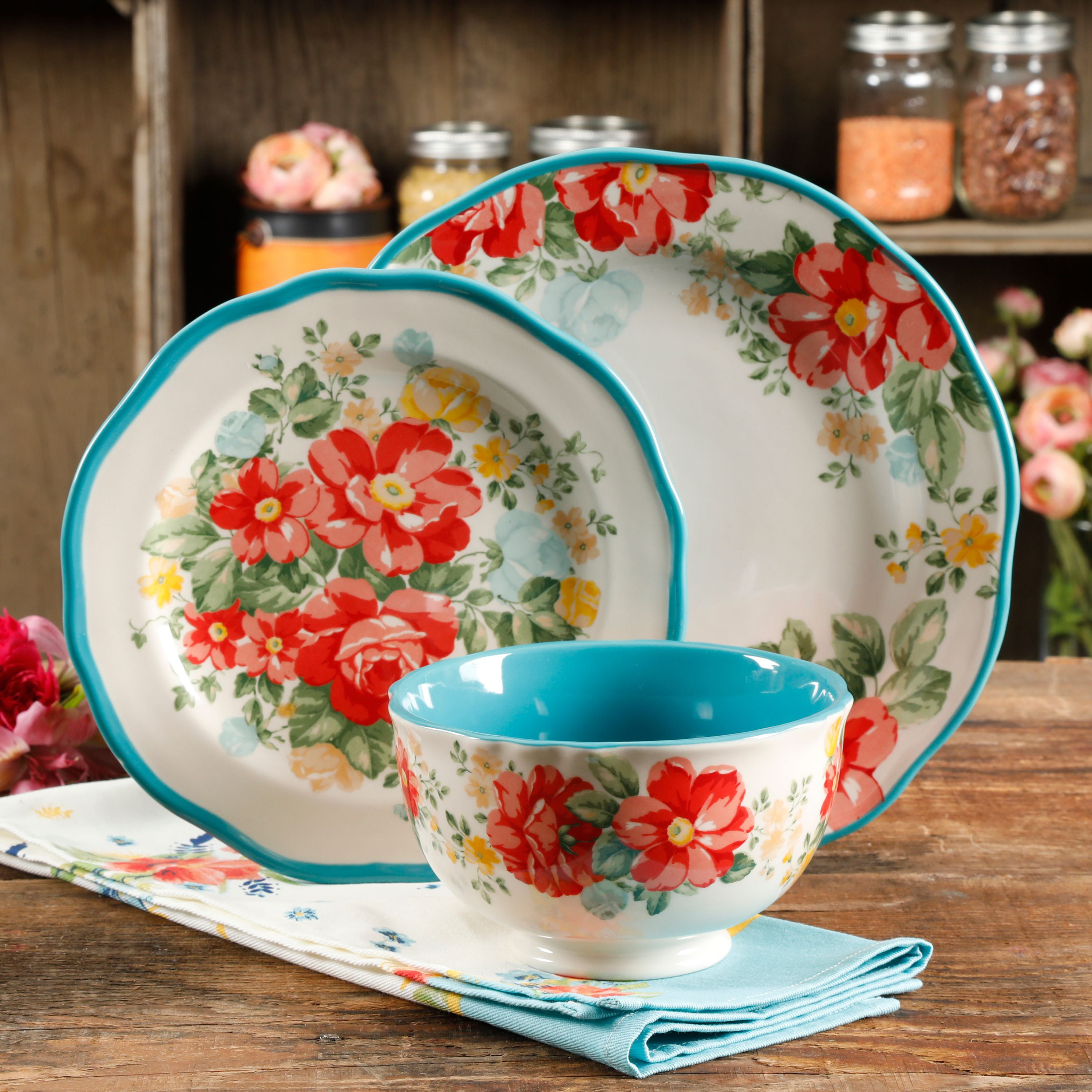 The Pioneer Woman Stoneware Vintage Floral Dinnerware, 12 ...