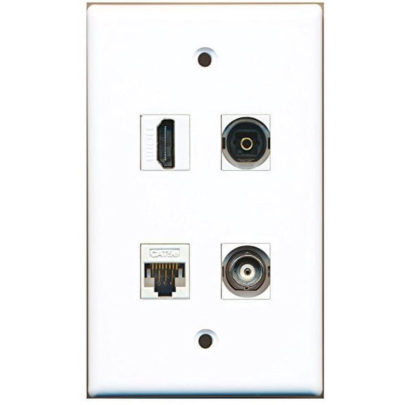 RiteAV - 1 Port HDMI 1 Port Toslink 1 Port BNC 1 Port Cat5e Ethernet White Wall Plate