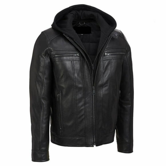 Genuine Leather Biker Jacket Hooded Motorcycle Jacket Leather Jacket With Hood Mens Leather Jacket With Hood Motorcycle Jackets For Men size 5XL