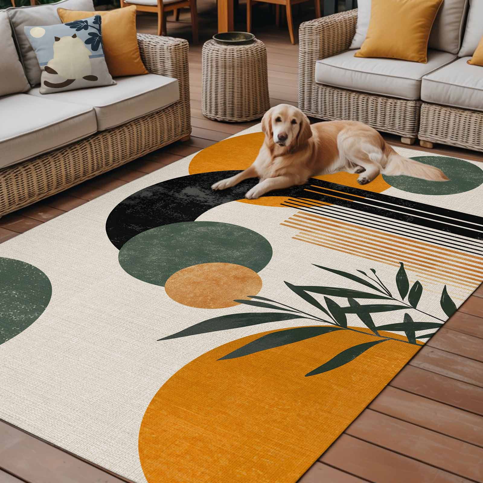 Outdoor Rug 5x8ft Boho Modern Art Plant Large Area Rug Abstract Geometric Art Indoor Outdoor Carpet Outdoor Rugs Mats for Patio Camping,RV,Front Door, Outside Decor