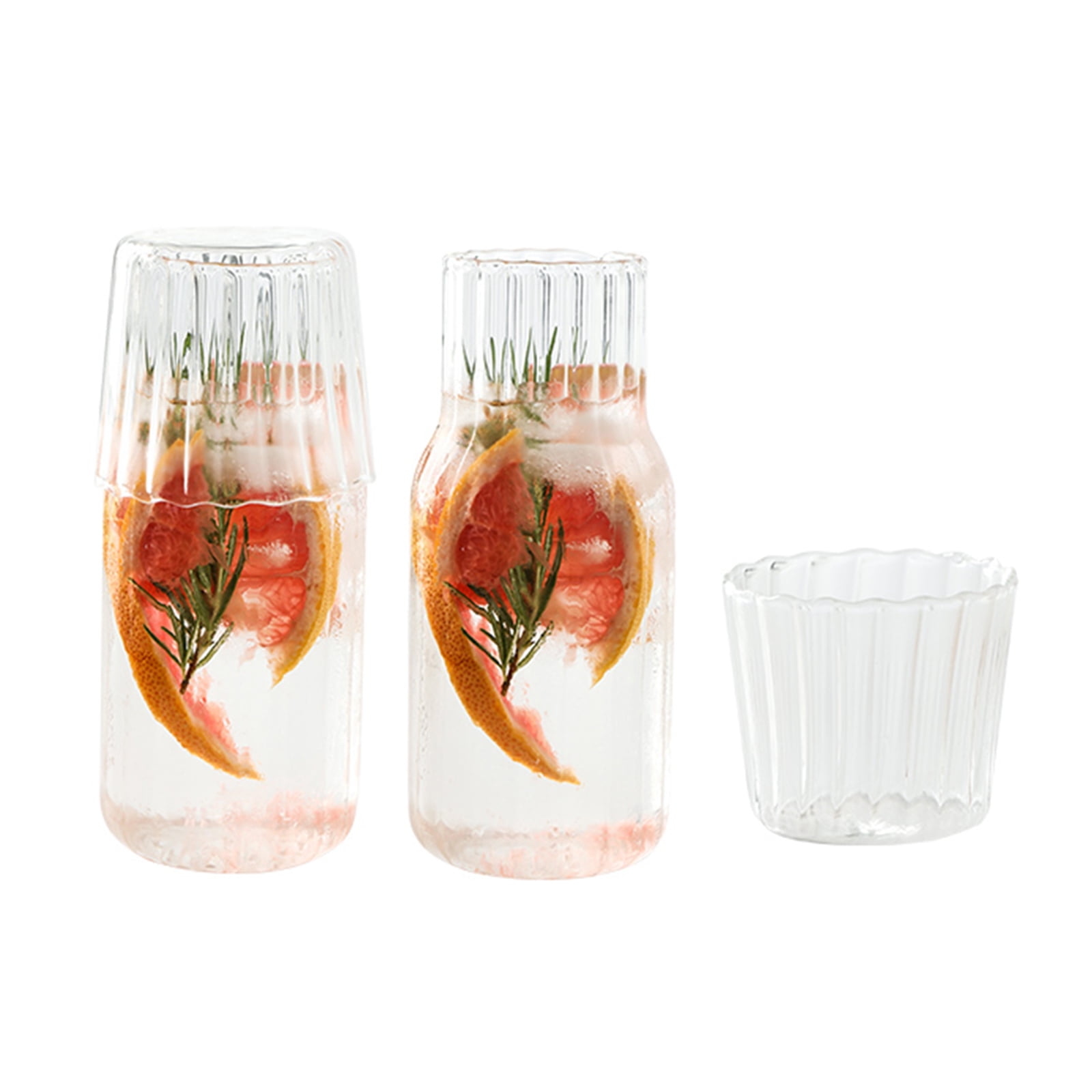 Transparent Glass Beer Cup Vintage Glass Night Pot With Crystal Glass,  Relief Glass Bottle And Night Cup Set 