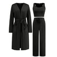thumbnail image 4 of QUYUON Women 3 Piece Lounge Set Casual Long Sleeve Open Front Cardigans Jackets with Pocket Belted Sleeveless Crop Tops and Drawstring Elastic Waist Pants Fall Outfits Black XXL, 4 of 8