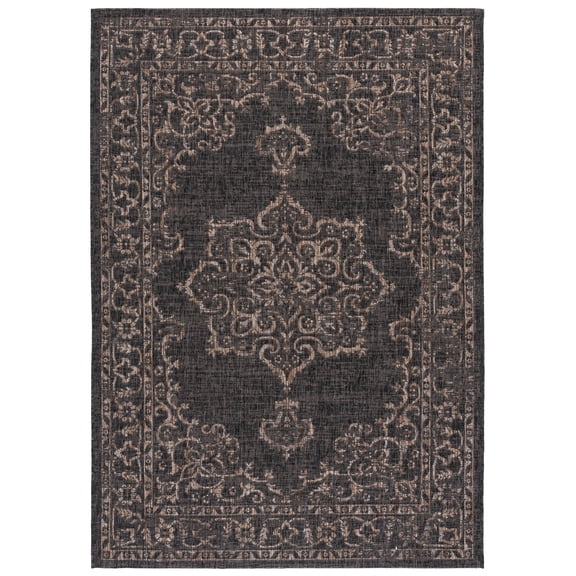 SAFAVIEH Courtyard Clodagh Medallion Indoor/Outdoor Area Rug, Black/Natural, 5'3" x 7'7"