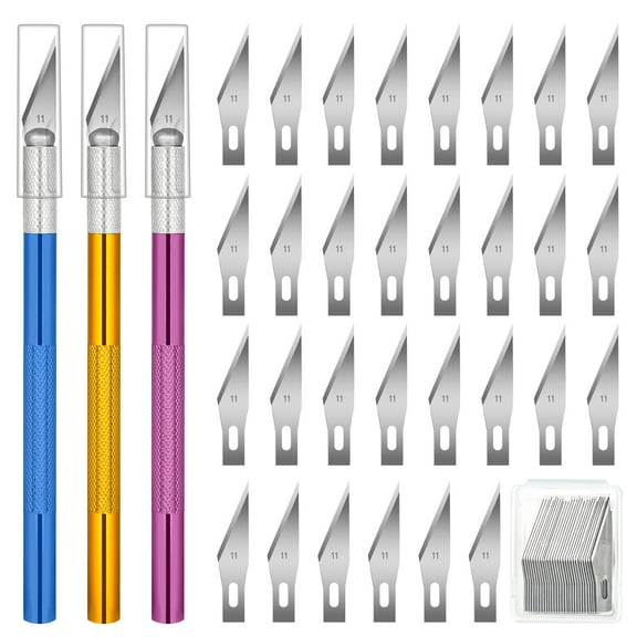3 PCS Exacto Knife, Hobby Knife, Craft Knives with 30 PCS Spare Exacto Knife Blades(#11),Profession Craft Knifes for Crafts, Arts, Modeling, Scrapbooking, Stencil By XEKIGU