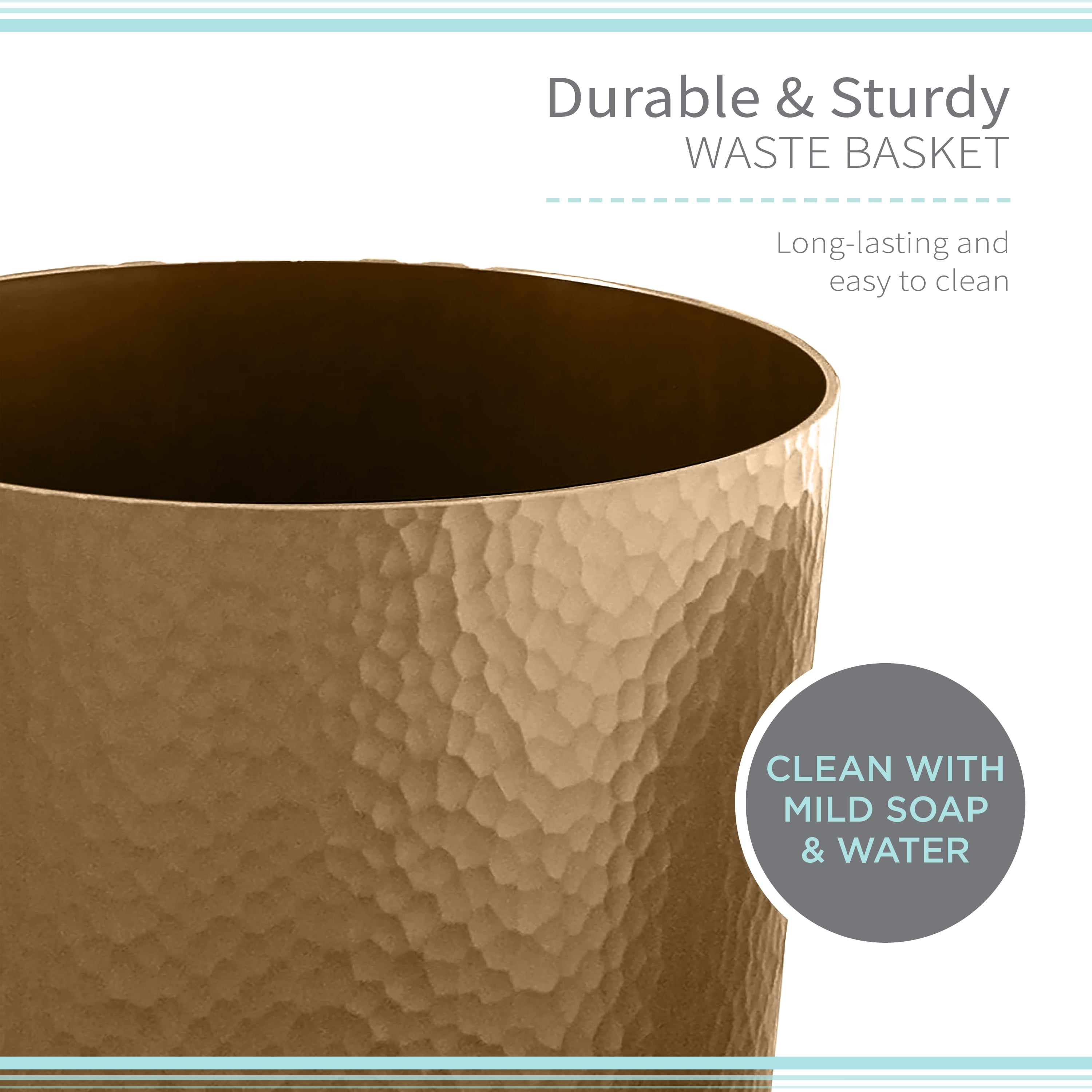Bath Bliss 4 Pack 10 Liter Hammered Textured Bathroom Trash Can in Gold