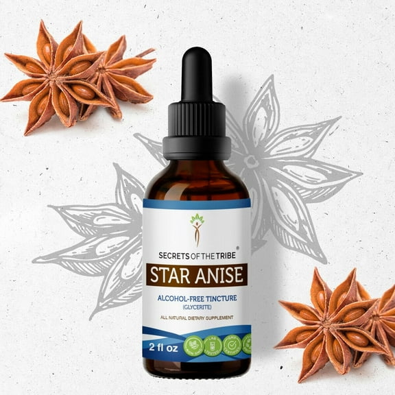 Secrets Of The Tribe Star Anise Tincture Dietary Supplement, Natural Herbal Extract for Digestive Support, Star Anise (Illicium verum) Dried Seed, Alcohol-Free Extract, Drops 2 oz