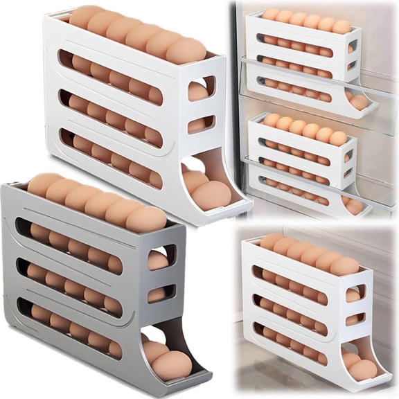 Egg Dispenser for Refrigerator, 4 Tiers Egg Holder for Fridge, Egg Holder for Fridge, Egg Organizer for Refrigerator, Egg Storage for Refrigerator, Egg Holder for Refrigerator (White Gray)