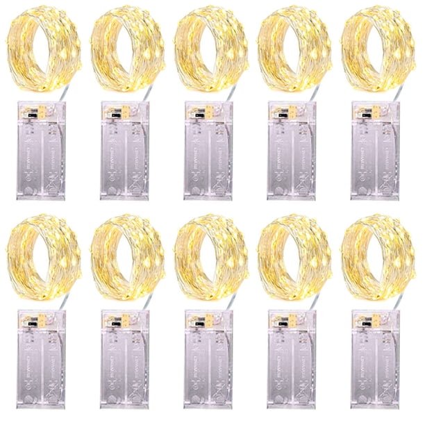 Tira de luces LED de alambre de cobre, 10 piezas, 1M, 2M, 3M, 5M, 50LED, iluminación de vacaciones, hadas para guirnalda de árbol de Navidad, decoración de fiesta de boda