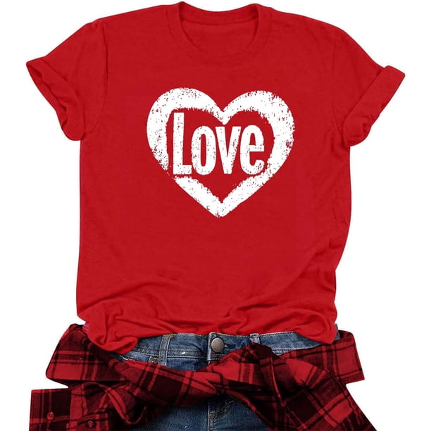 RKSTN Women's Valentine's Day Cotton T Shirts Oversized Crewneck Valentine Graphic Print Short Sleeve Shirt Pullover Tops Womens Casual Round Neck Plus Size Loose Fits Comfy Summer Baisc Tee Shirts