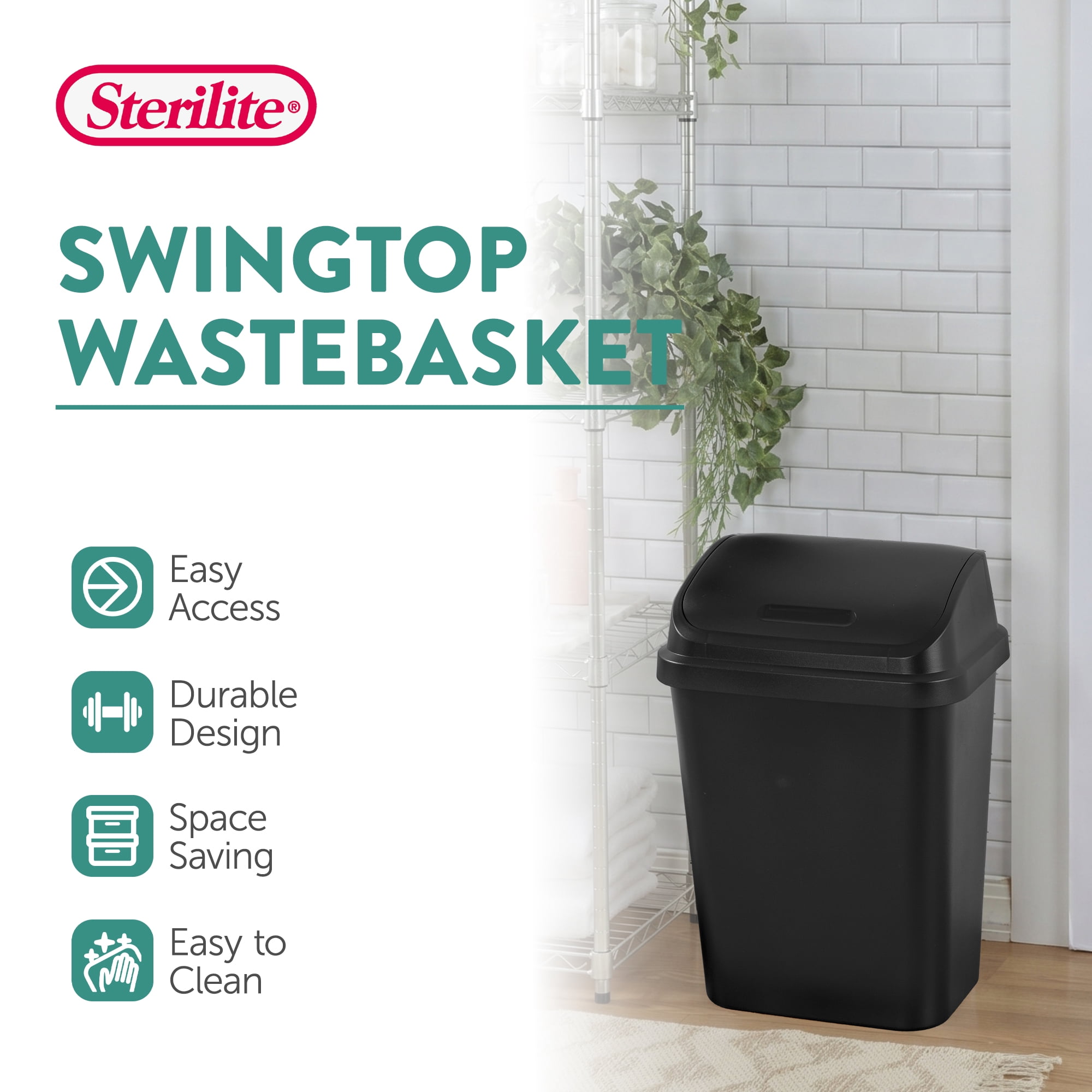 Sterilite 7.8 Gallon Swing Lid Kitchen Trash Can - 12 Pack, Black