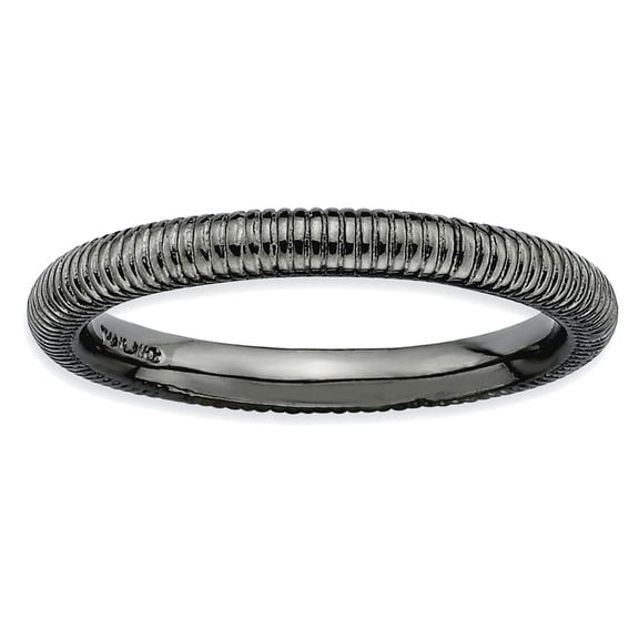 925 Sterling Silver Polished Ruthenium plating Stackable Black Plated Textured Ring Size 8 Stackable Ring for Women