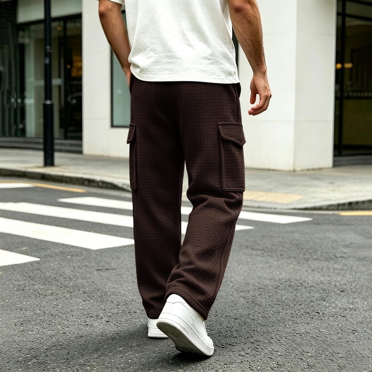 Hurxie Waffle Pants Men Drawstring Wide Leg Baggy Lightweight ...