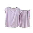 thumbnail image 2 of Costeam Womens V Neck Short Sleeve Top and Wide Leg Shorts Two Piece Set Soft Breathable Knit Fabric Side Pockets Elastic Waist Loose Fit Casual Daily Outfit, 2 of 9