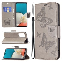 Allytech Embossed Butterfly Case for Samsung Galaxy A53 5G, PU Leather Card Slots Flip Stand Magnetic Closure Wrist Strap Lanyard Protective Cover for Galaxy A53 5G, Gray
