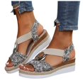thumbnail image 3 of Bmisegm Women's Summer Fashion Open Toe Fabric Slope Heel Sandals Casual Comfortable Elastic Breathable Sandals Sandals Women Summer White 7.5, 3 of 9