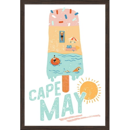 Cape May, New Jersey - Summer Popsicle Scene - Lantern Press Artwork (16x24 Giclee Art Print, Gallery Framed, Espresso Wood)