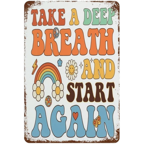 Take a Deep Breath Metal Tin Sign 8x12 Inch – Motivational Mental Health Quote Wall Decor Plaque Gift for Home