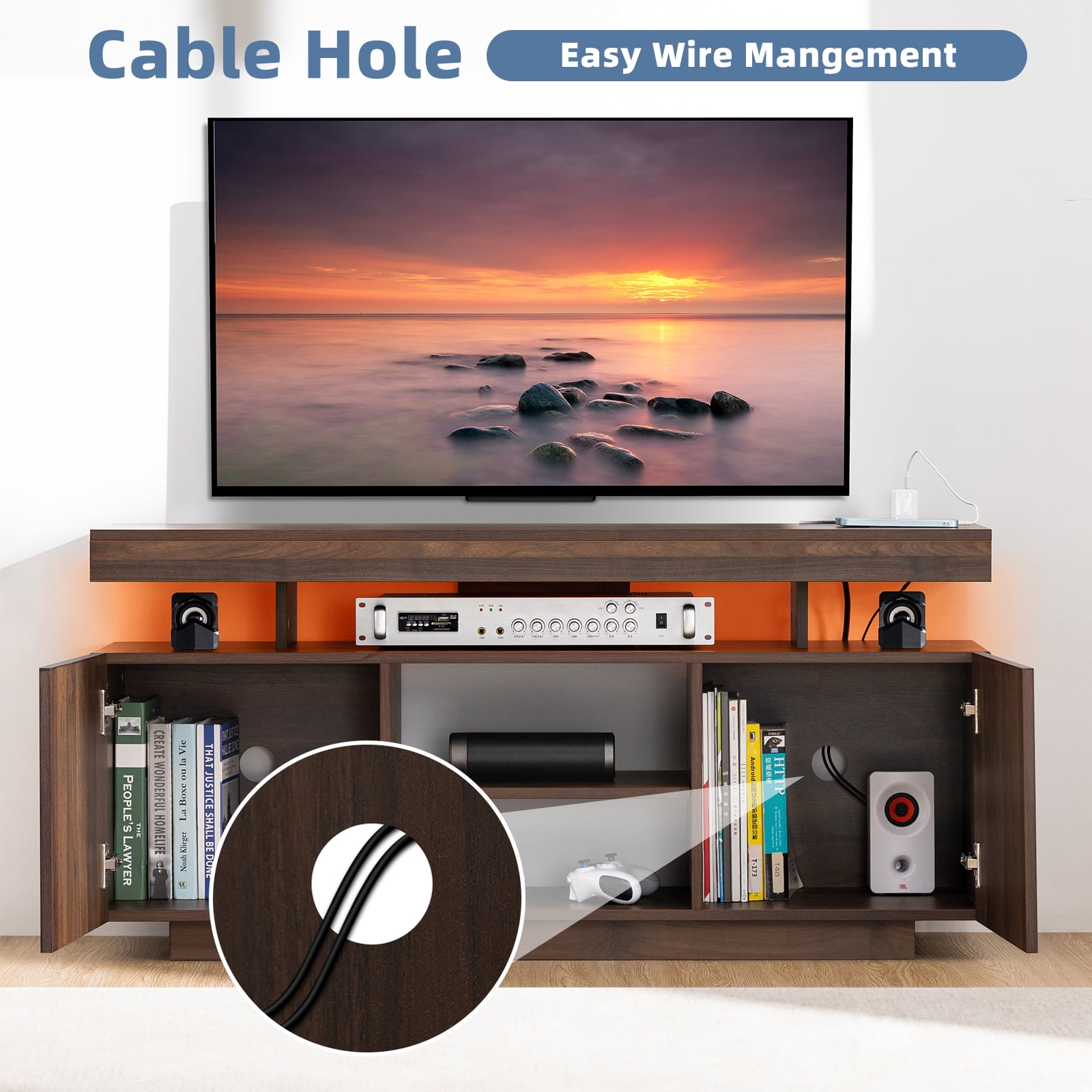 TV Stand with LED Lights for TVs up to 55 Inch TV Console Storage Cabinet Entertainment Center