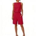 thumbnail image 2 of PRINxy Women's Casual 2 Piece Set Sleeveless Round Neck Linen Crop Top High Waist Bermuda Shorts with Side Pockets Vacation Lounge Wear Red M, 2 of 6