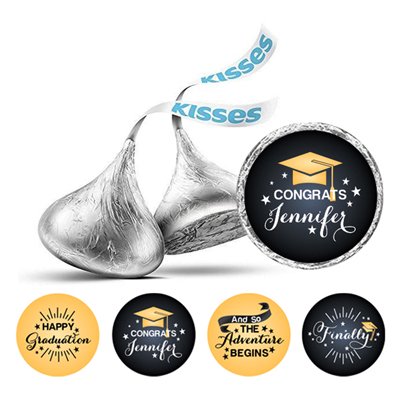 Darling Souvenir DIY 190 Pcs Graduation Theme Stickers for chocolate Candy Labels-Black & Yellow