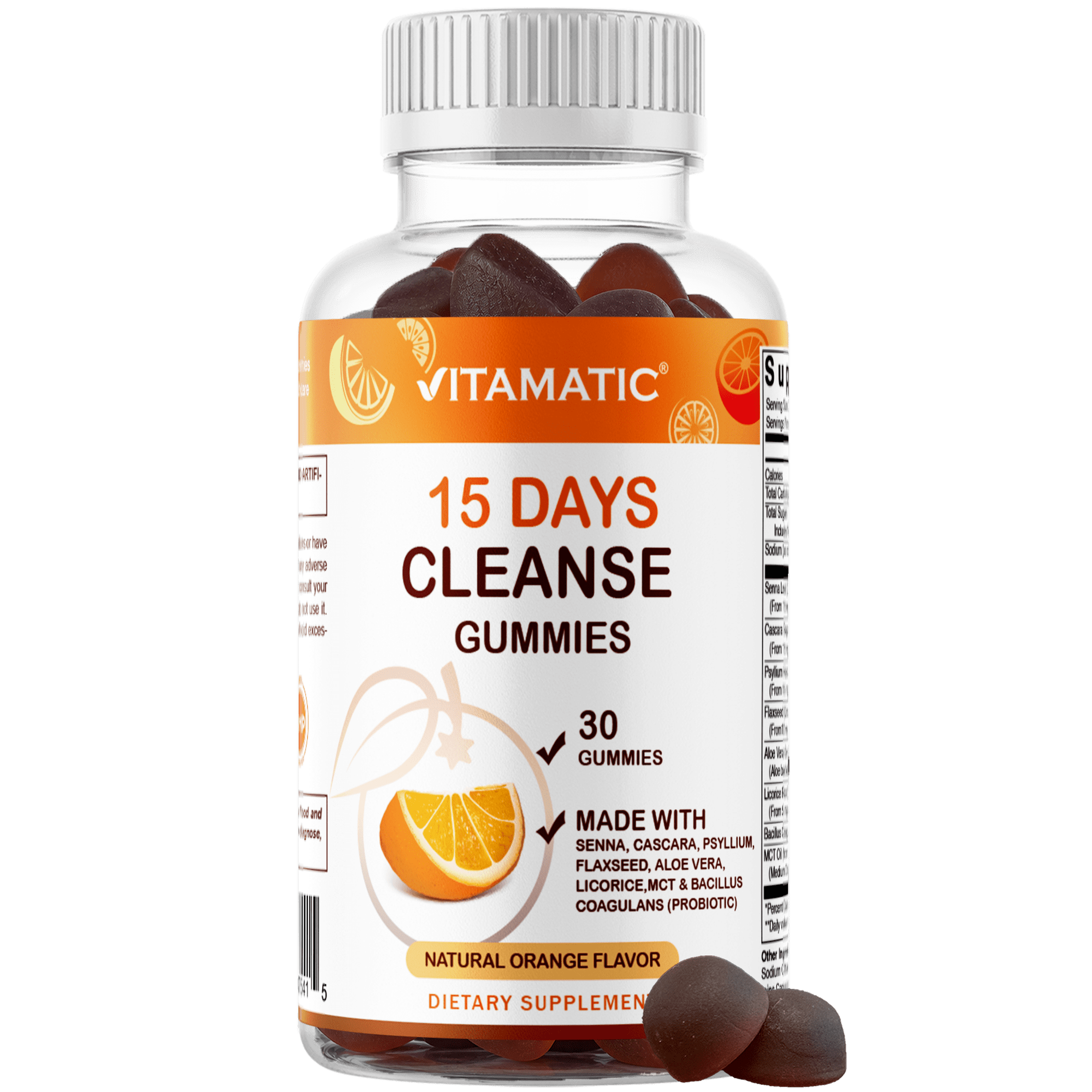 Vitamatic 15 Day Cleanse Gummies, Senna, Cascara, Psyllium, Flaxseed, Aloe Vera, Licorice, MCT, Probiotic
