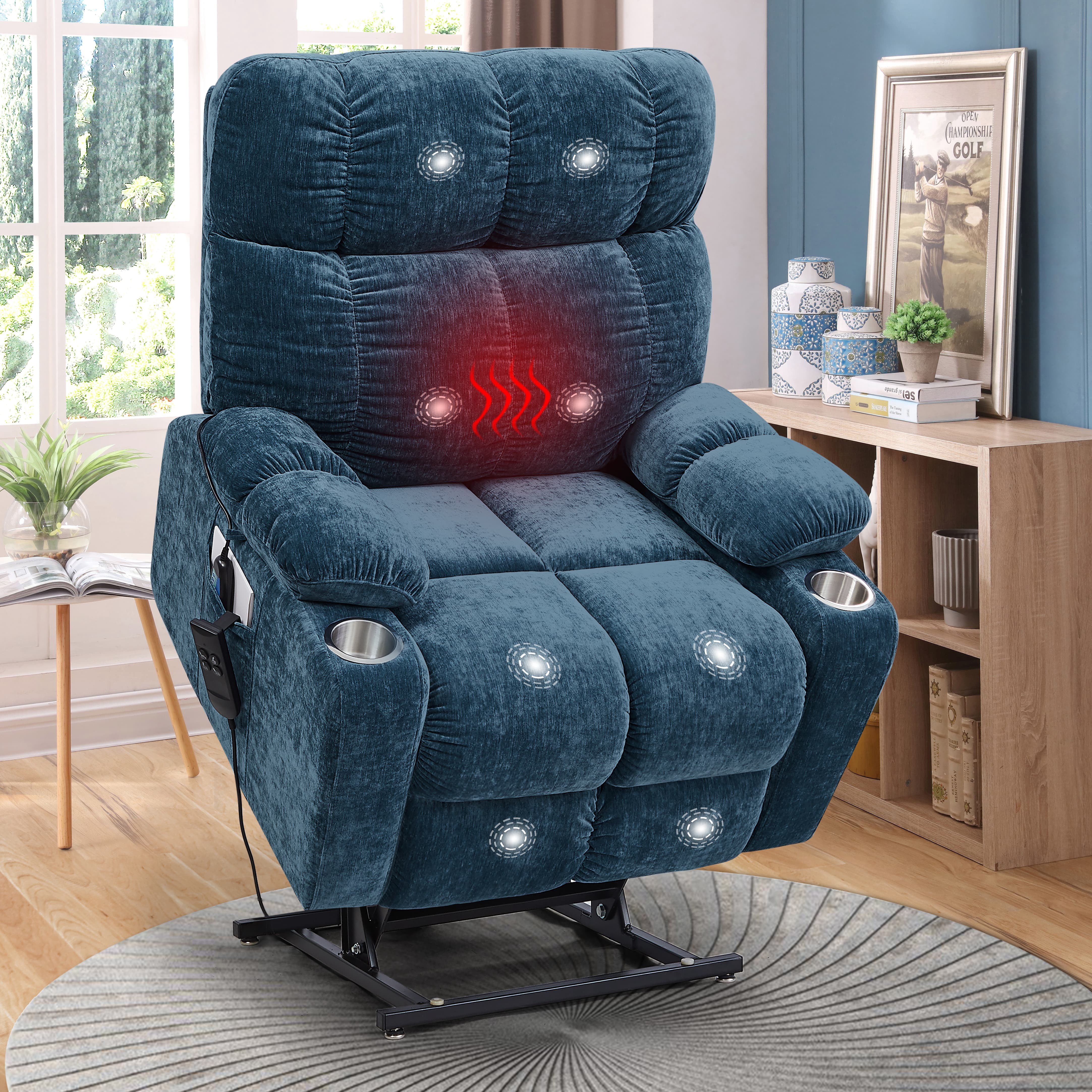 MAYEERTY Motor Power Lift Recliner Chair with Massage & Heat for Elderly, Infinite Position, 180°Lay Flat, Cup Holders