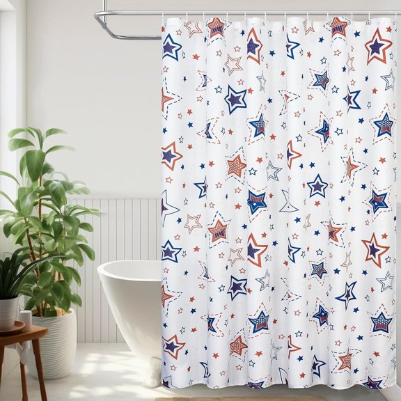 Shower Curtain Stars Shower Curtain American Red Blue Stars Holiday Home Bathroom Décor Farmhouse Rustic Bathroom Décor Water Repellent 72 x 72 Inch with 12 Hooks 1 Panel