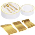thumbnail image 1 of I00000 300 Pcs Gold Plastic Plates with Gold Silverware, White&Gold Plastic Dinnerware Set for Party Include: 60Dinner Plates 10.25", 60Dessert Plate 7.5", 60 Silverware Sets, 1 of 7