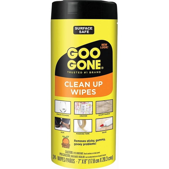 Goo Gone 2000 Clean Up Wipes, 8 x 7, Citrus Scent, White, 24/Canister, 4 Canister/Carton — Residential Use, Standard Application