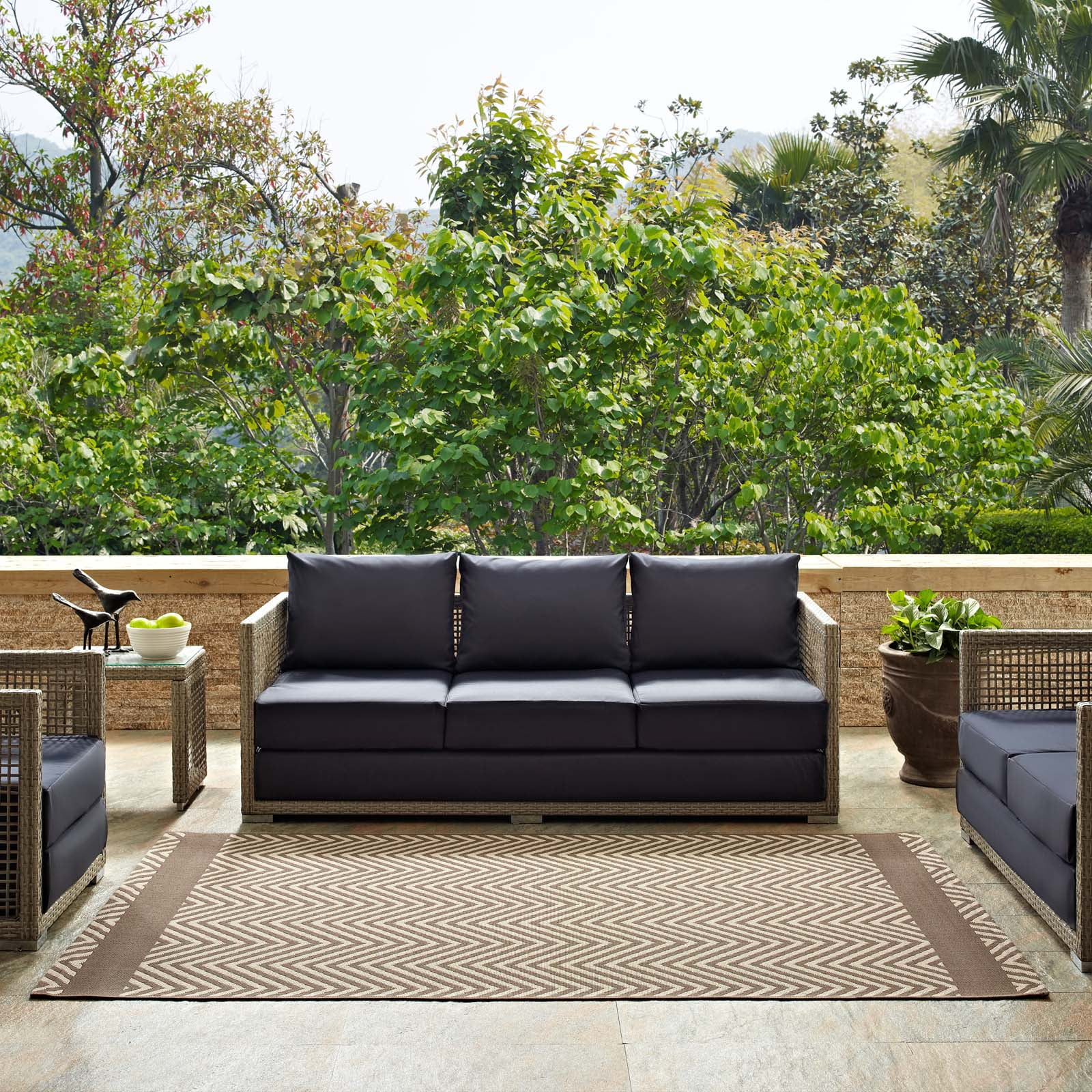 Optica Chevron With End Borders 8x10 Indoor and Outdoor Area Rug-R-1141-810