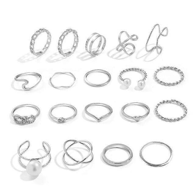 Juego de 19 anillos bohemios para mujer, estilo midi, huecos, plateados y dorados, vintage, apilables.