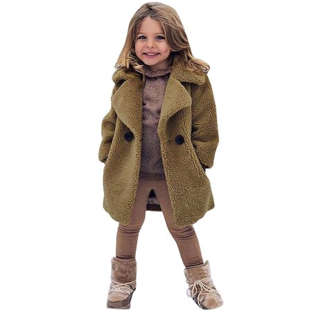 

RPVATI Toddler Baby Girls Fleece Open Front Jacket Long Sleeve Pockets Outerwear Winter Warm Turndown Collar Clothes 18M-6Y