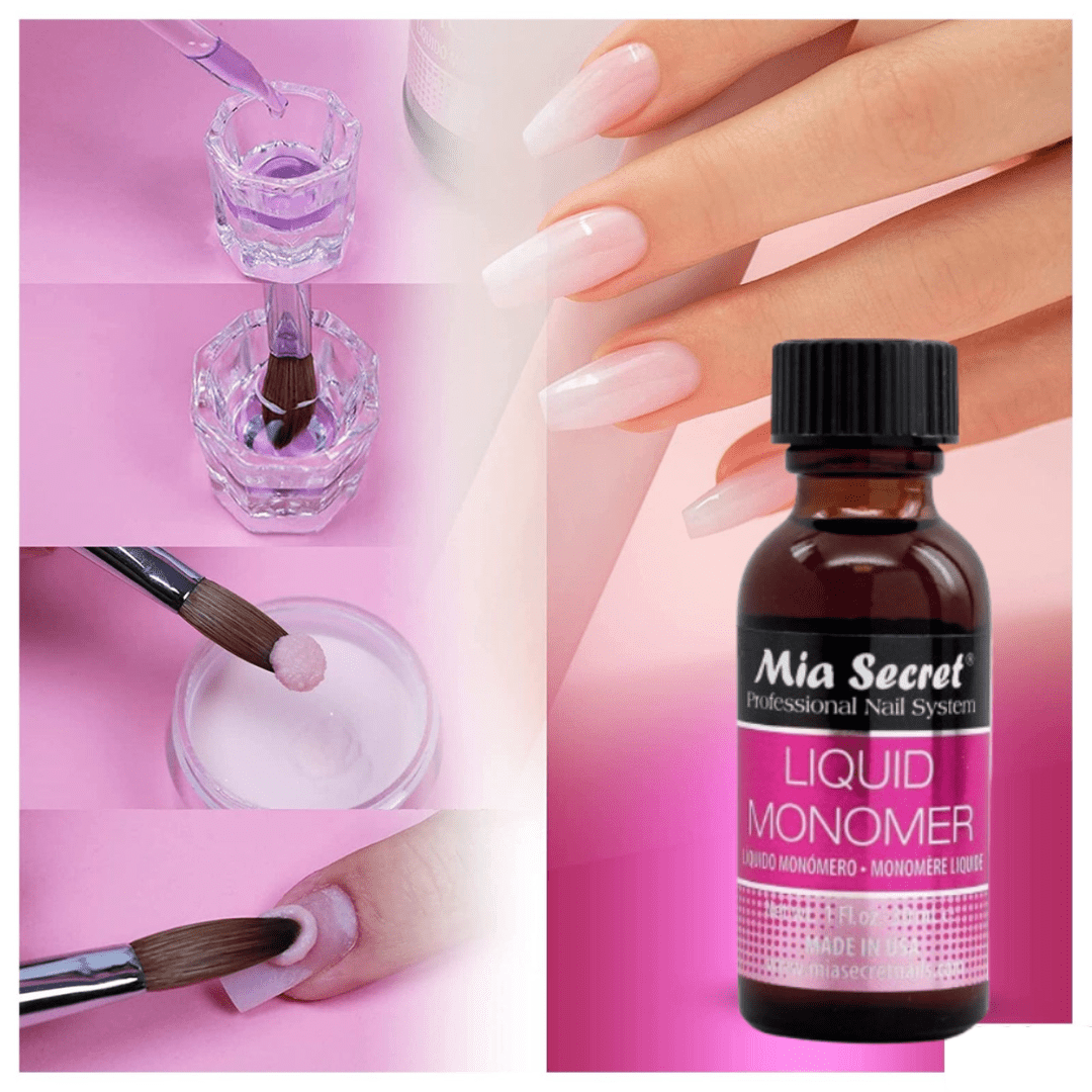 Mia Secret - Liquid Monomer 1oz + Cover Acrylic Powder Porcelain 0.5 oz + Dappen Dish + Academic Duo Nail Brush #8 OR - COMBO