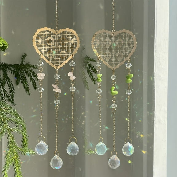 Usloyux Under $5 Crystal Wind Chime with Heart Pendant, Natural Stone Sun Catcher, Outdoor Garden Patio Hanging Decor for Home and Meditation Space Enhancement