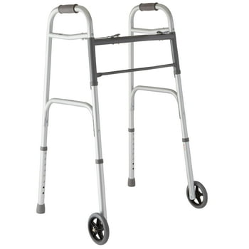 Medline Lightweight Folding Walker, 5” Wheels, Aluminum Frame, Silver