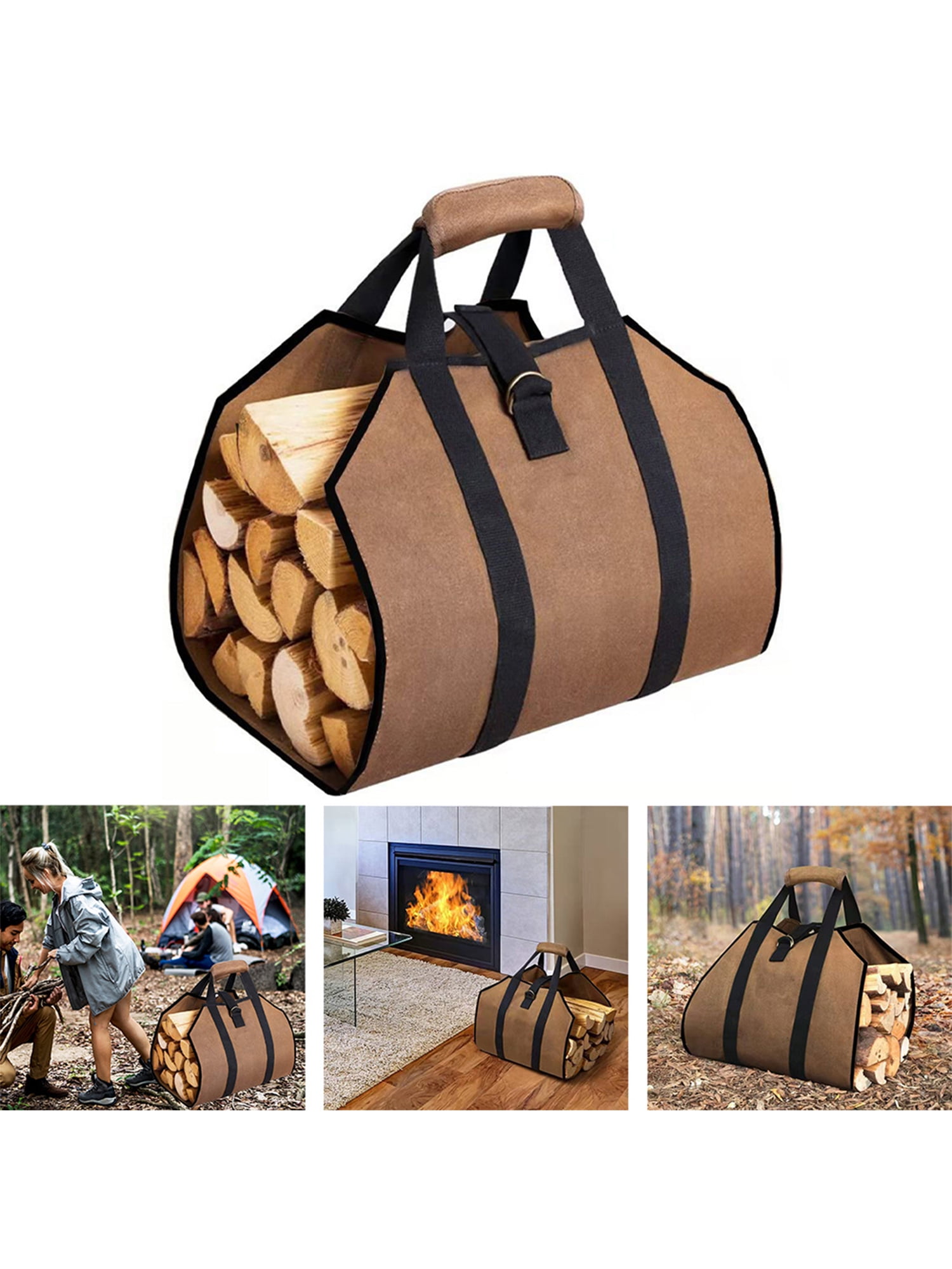Ploreser Firewood Canvas Log Carrier Tote Bag Heavy Duty Fireplace