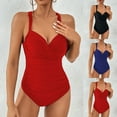 thumbnail image 2 of Gnshining Summer Swimsuits for Women V-Neck Bikini Swimwear Pleated Beachwear Tight Fitting and Gathering Swimsuits with Chest Cushion, 2 of 8