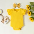 thumbnail image 5 of Odeerbi Baby Bodysuit Layette Set Onesie for Toddler Girls 2025 Fashion Cute Flowers Print Ruffles Short Sleeve Romper Shorts Pants Bow Suit Yellow, 5 of 9