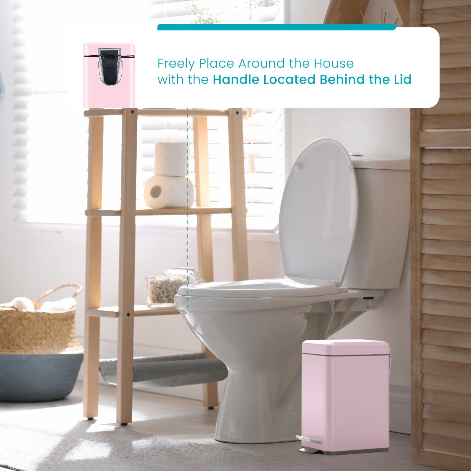 Home Zone Living 1.3 Gallon Slim Stainless Steel Trash Can with Step On Pedal and Soft Close Lid, Pink