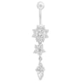thumbnail image 4 of SmartBy Sexy Women Flower Rhinestone Dangle Bar Barbell Belly Button Ring Body Piercing, 4 of 5