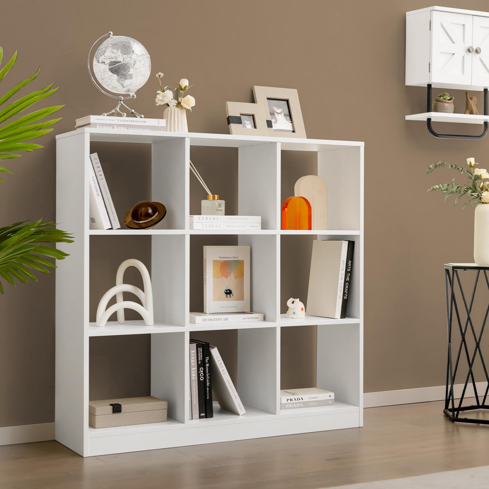 Giantex 9-Cube Bookcase, Freestanding Open Bookshelf w/Anti-Tipping Kit, Wood Floor Display Shelving Organizer