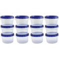 thumbnail image 1 of Twist Top Food Deli Containers Screw And Seal Lid 16 Oz Stackable Reusable Plastic Storage Container 12 Pack. Cear plastic with blue lid 16 Oz - 2 Cups, 1 of 7