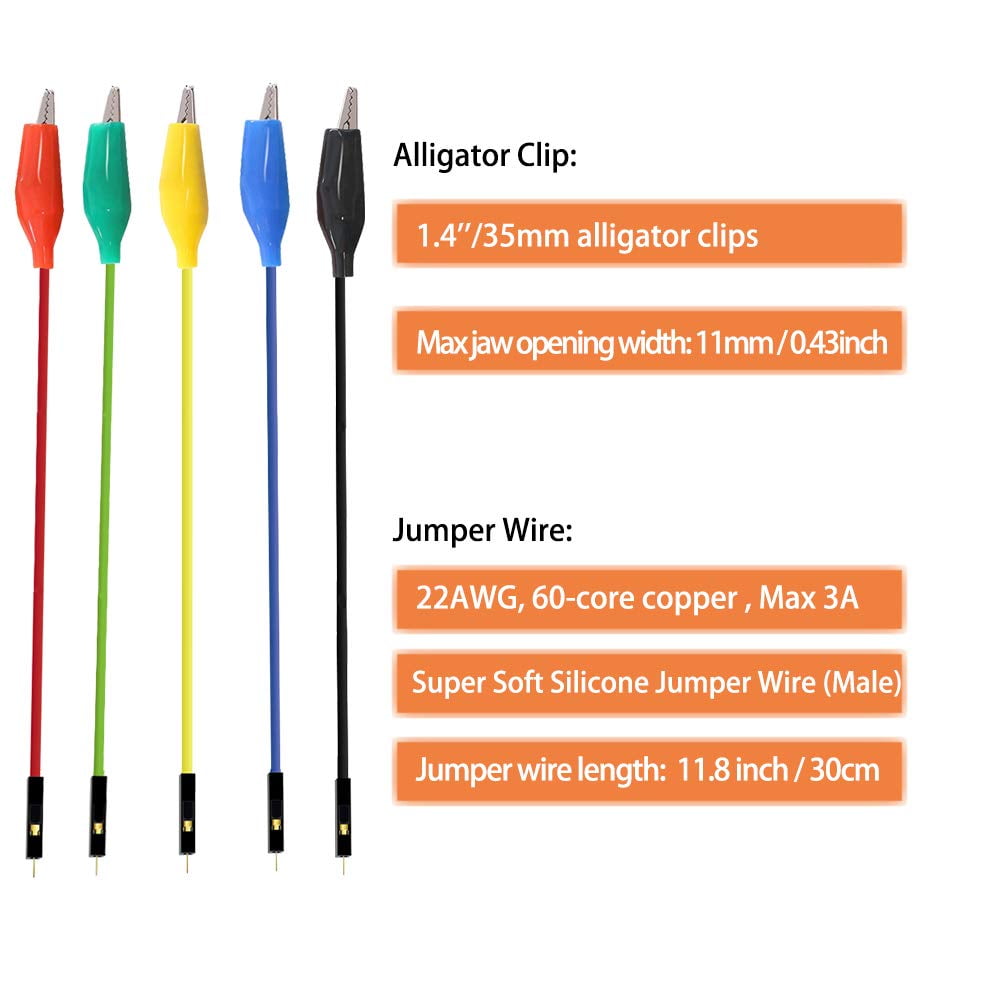 Buy Makeronics Alligator Clip to Breadboard Jumper Wires, 10pcs 12 inch