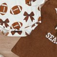 thumbnail image 6 of Pandaie Baby Girls Outfit Long Sleeve Football Bow Print Bodysuit Sleeveless Corduroy Overall Dress Matching Bow Headband Fall Game Day Play Sets Brown,6-12 Months, 6 of 7