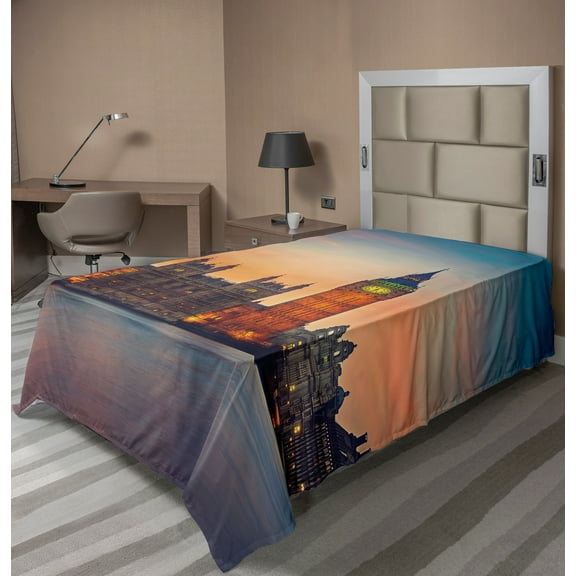Ambesonne Colorful Flat Sheet, Big Ben and Parliament, Twin Size, Multicolor