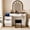 white+black, variant on Modern Vanity Desk with Chair, Makeup Vanity Table with Mirror Light Fashionable 3 Lighting Modes Adjustable Makeup Table with Glass Top Power Outlet and 6 Drawers for Home Bedroom Salon